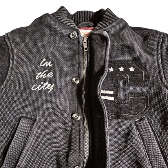 Cat&Jack Boys Black Cool Letterman Distressed Bomber Jacket SZ XS 4/5 Streetwear - Picture 4 of 12